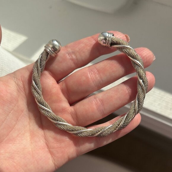 Vintage Silver Wrapped Mesh Cuff Adjustable Bracelet - Picture 2 of 7